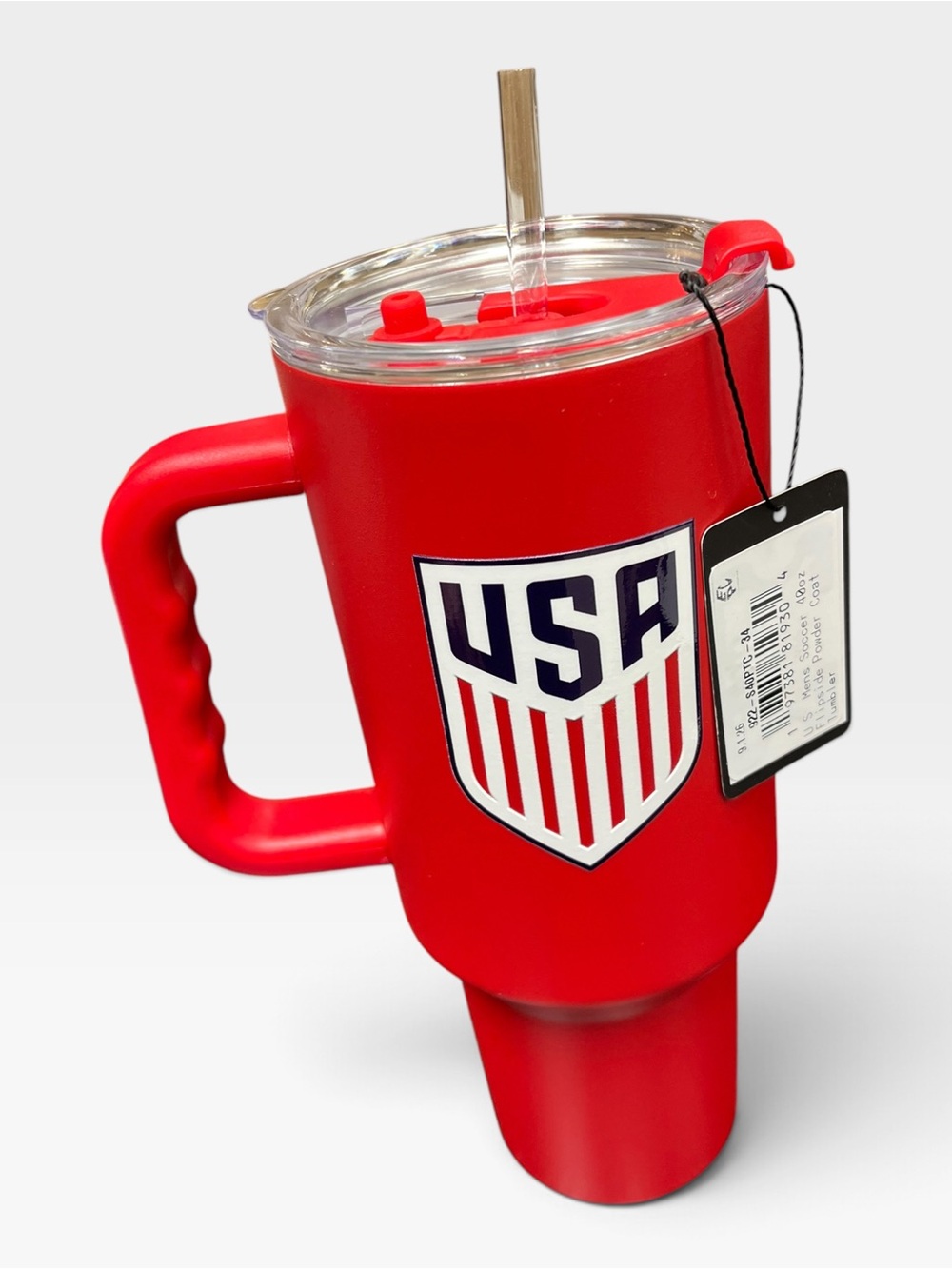 Logo Brands Soccer 40 oz Tumbler with Handle - Powder Coated-Stainless Steel wit